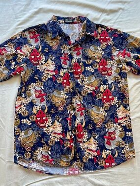 Hannya print short sleeve button down